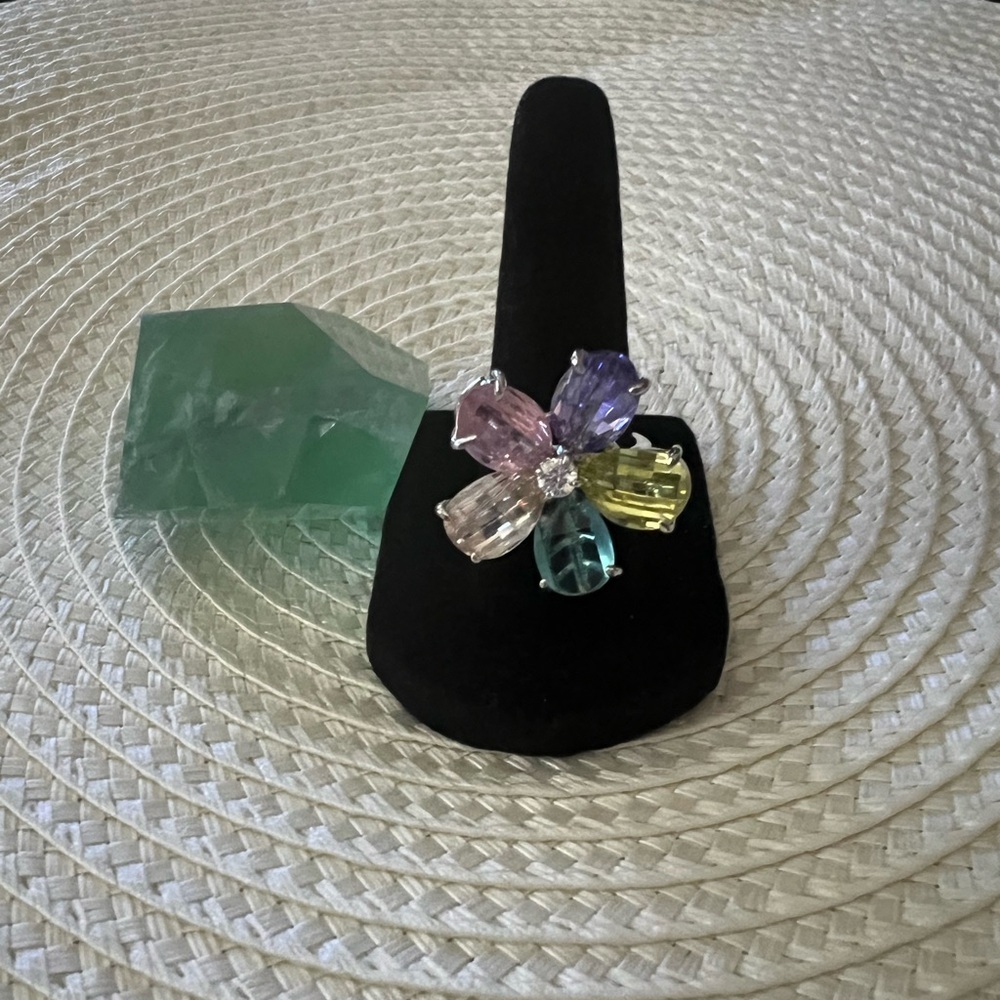 Multicolor Gemstone Crystal Flower Ring